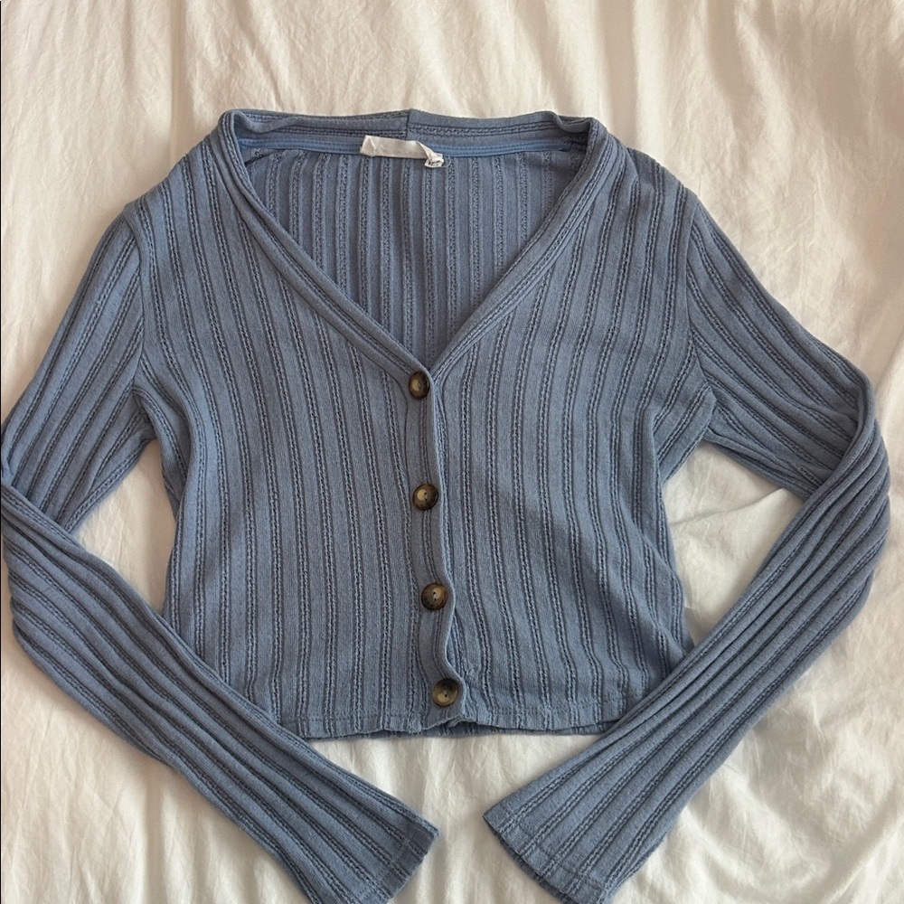 All in Favor Blue Ribbed Cardigan